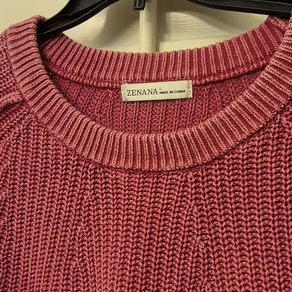 Zenana Outfitters Dark Red Crew Neck Sweater Large - Picture 3 of 4